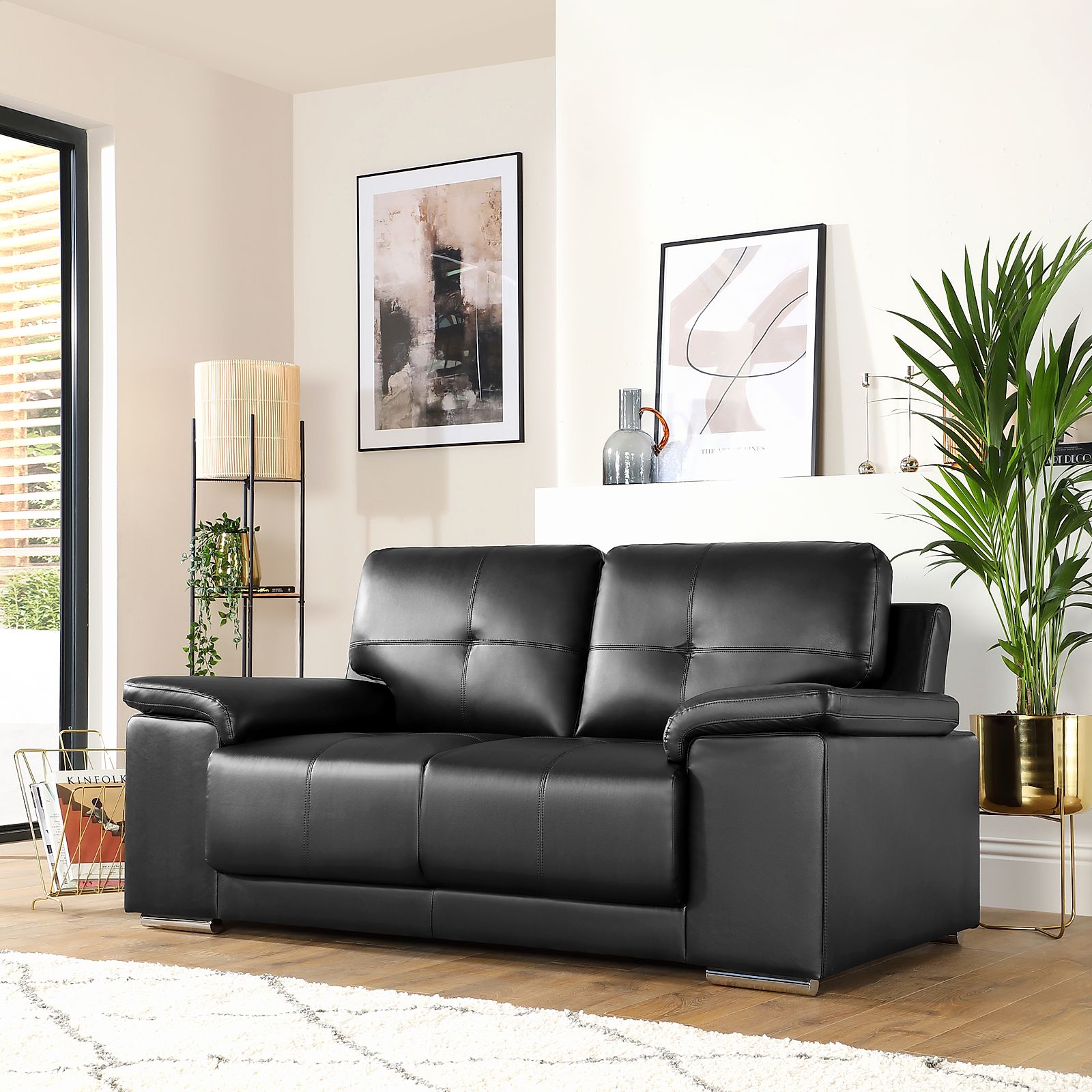 Kansas Black  Leather  2 Seater Sofa  Furniture Choice
