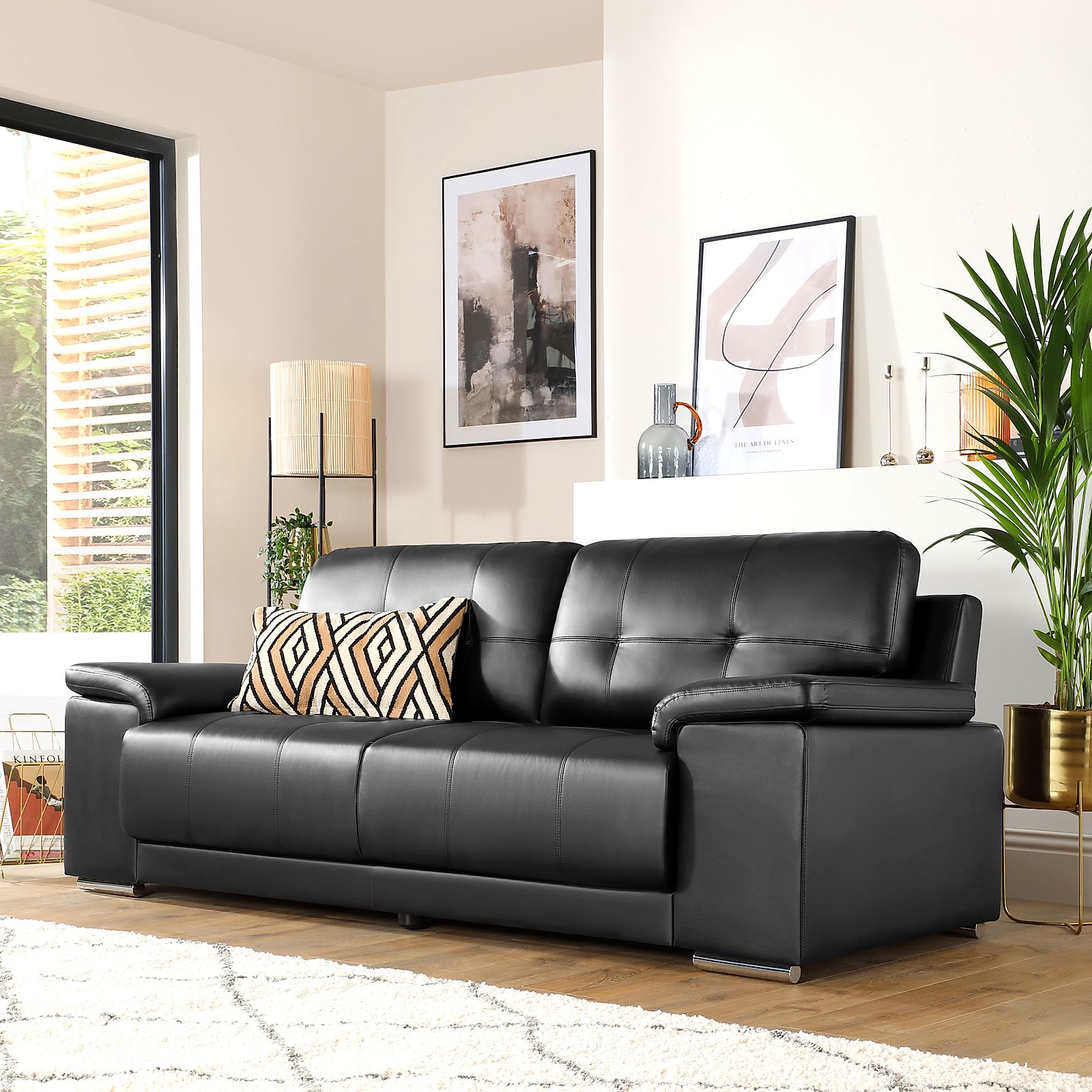 Kansas Black  Leather  3 Seater Sofa  Furniture Choice