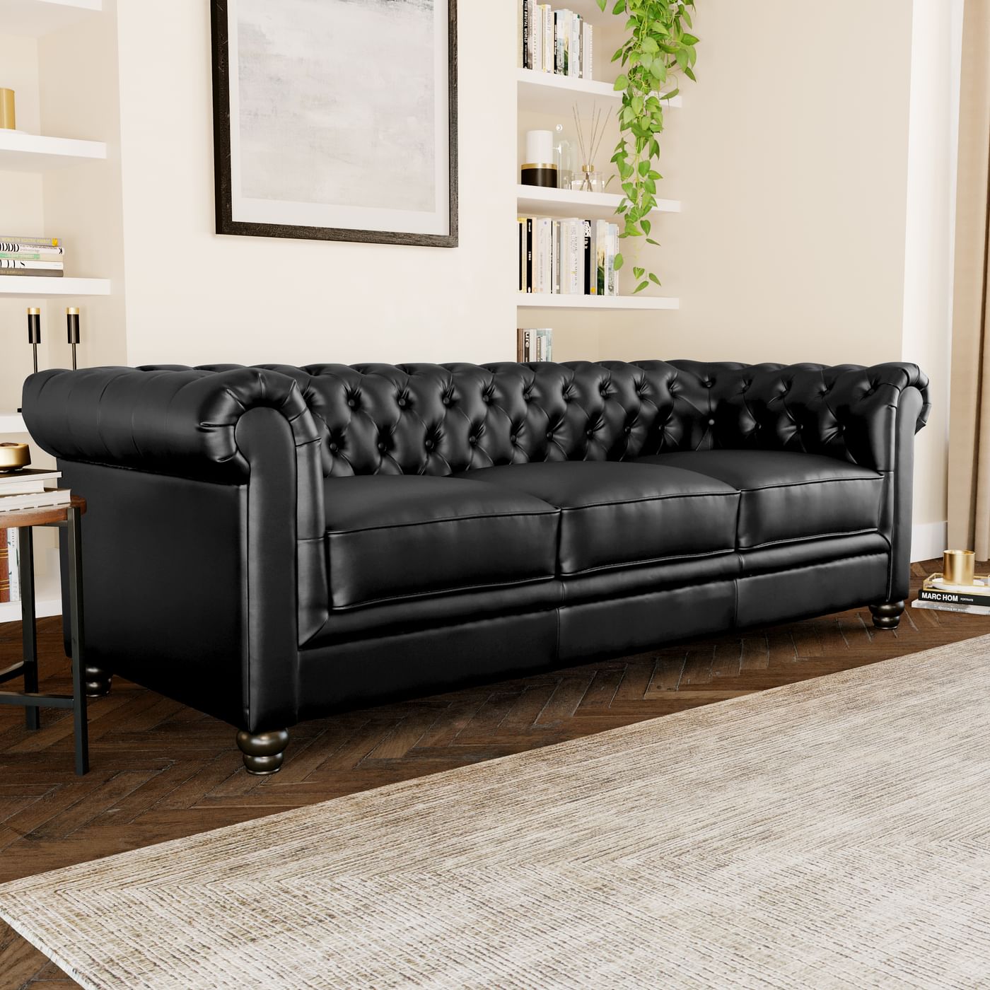 Hampton Black Leather 3 Seater Chesterfield Sofa | Furniture Choice