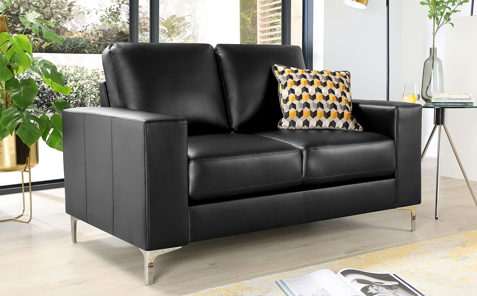 black leather two seater sofa bed