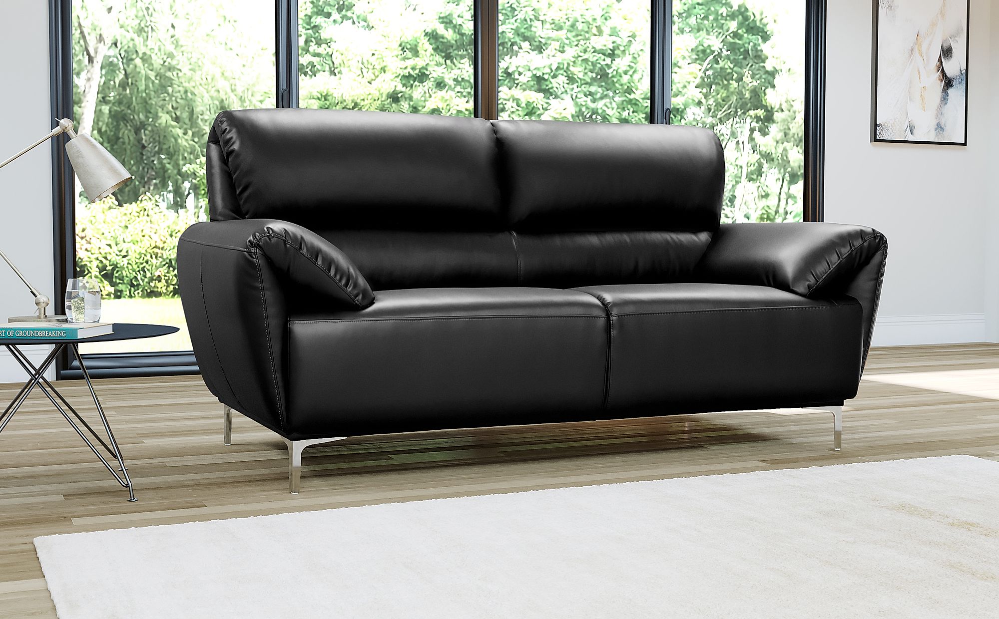 Enzo Black Leather 2 Seater Sofa Furniture Choice