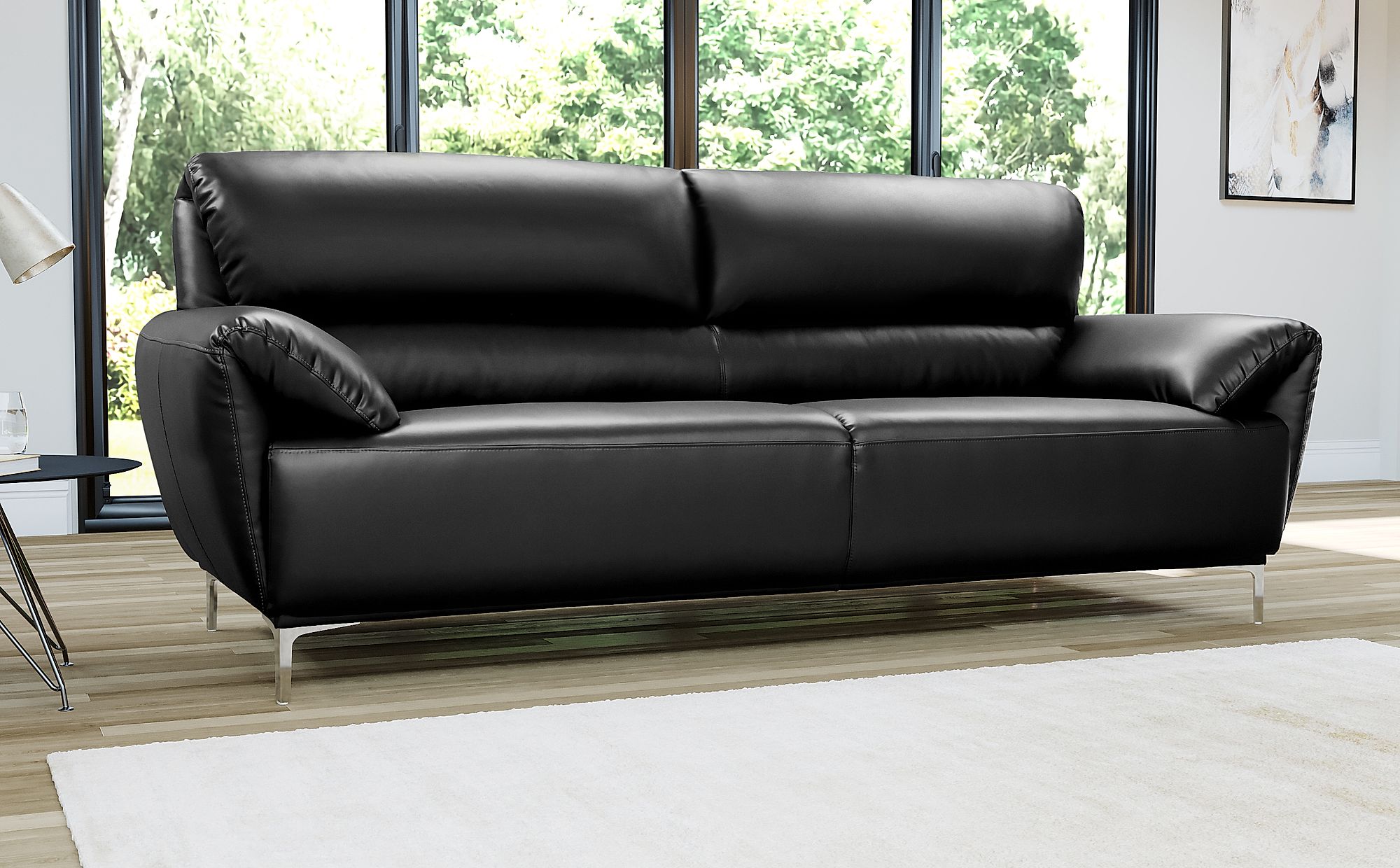 Enzo Black Leather 3 Seater Sofa Furniture Choice
