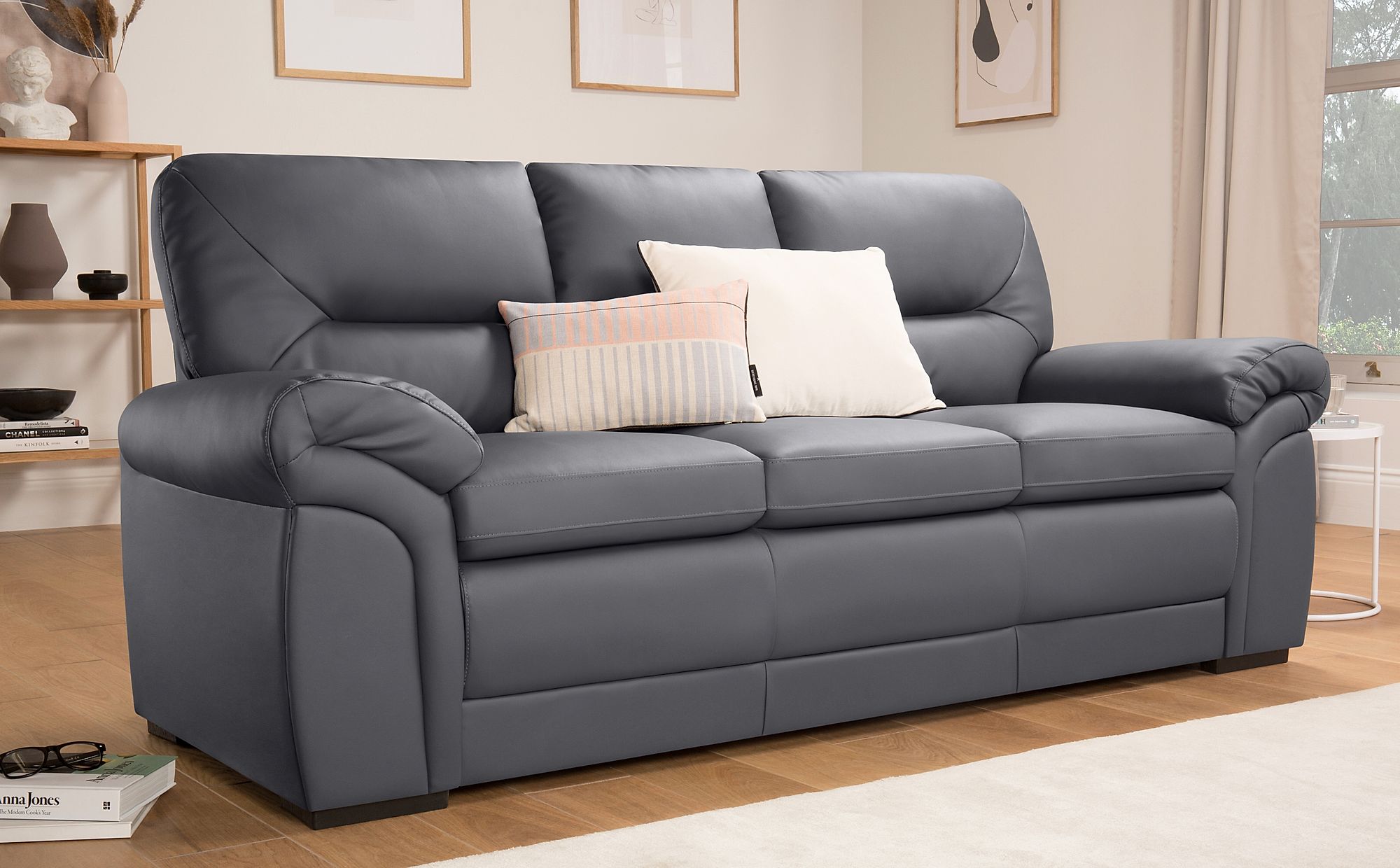 Bromley Grey Leather 3 Seater Sofa | Furniture Choice