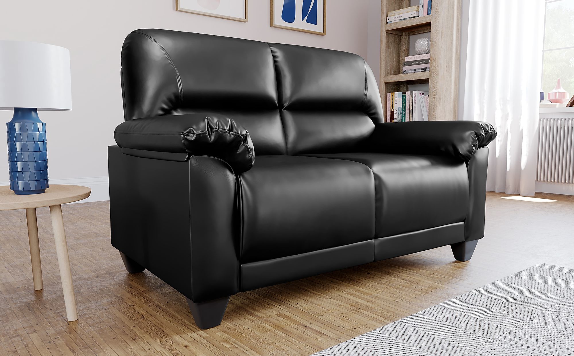 Kenton Small Black Leather 2 Seater Sofa Furniture Choice