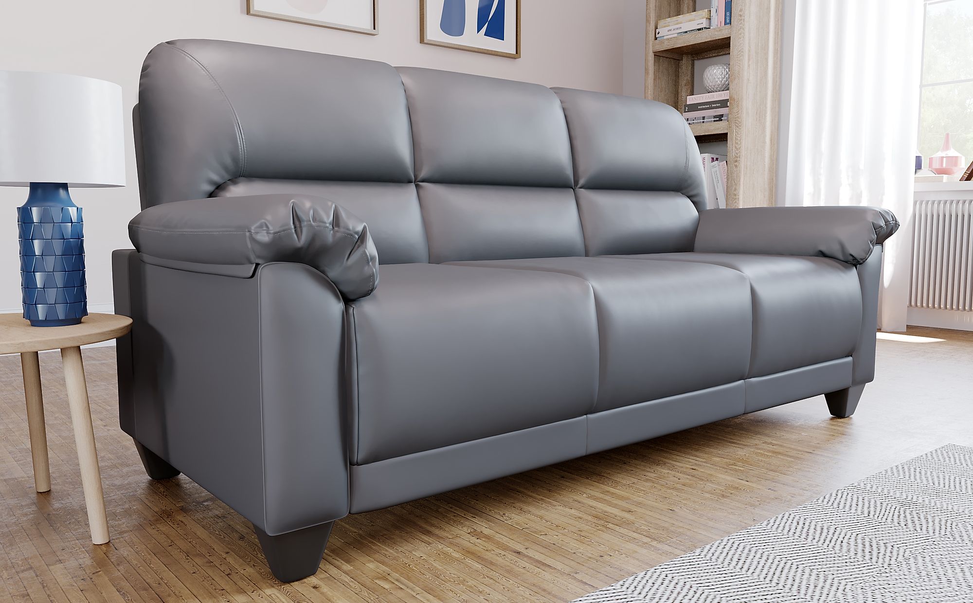 3 seater grey leather sofa