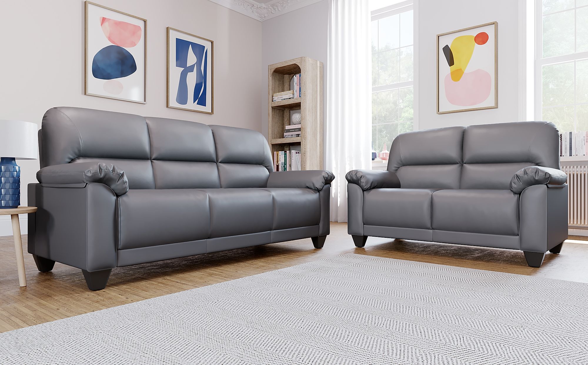 grey leather comtemporary sofa