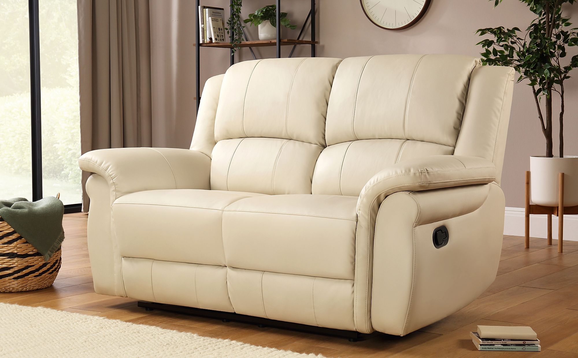 2 seater leather recliner sofa with drinks console