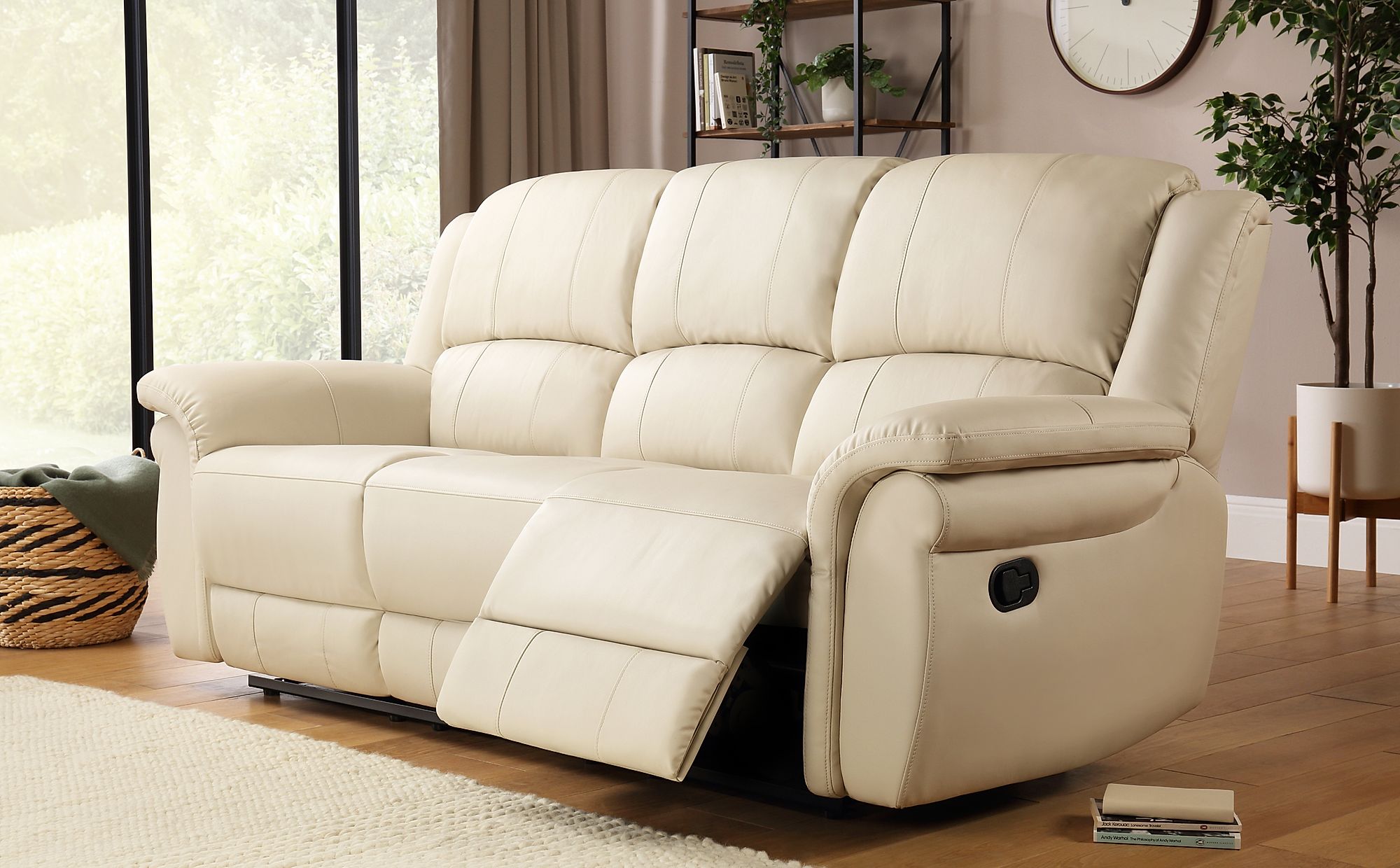 Lombard Ivory Leather 3 Seater Recliner  Sofa  Furniture 