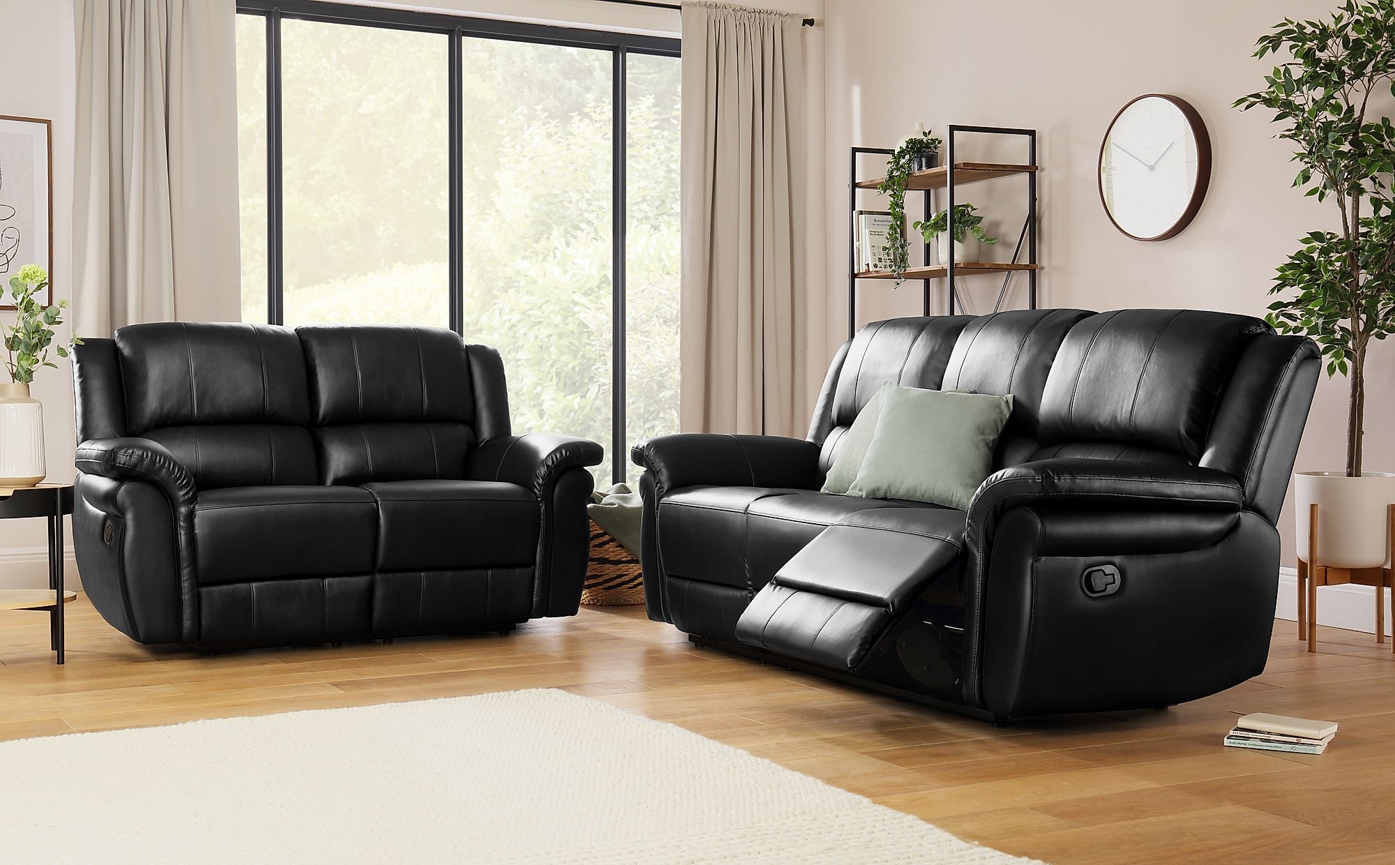 black leather reclining sofa set