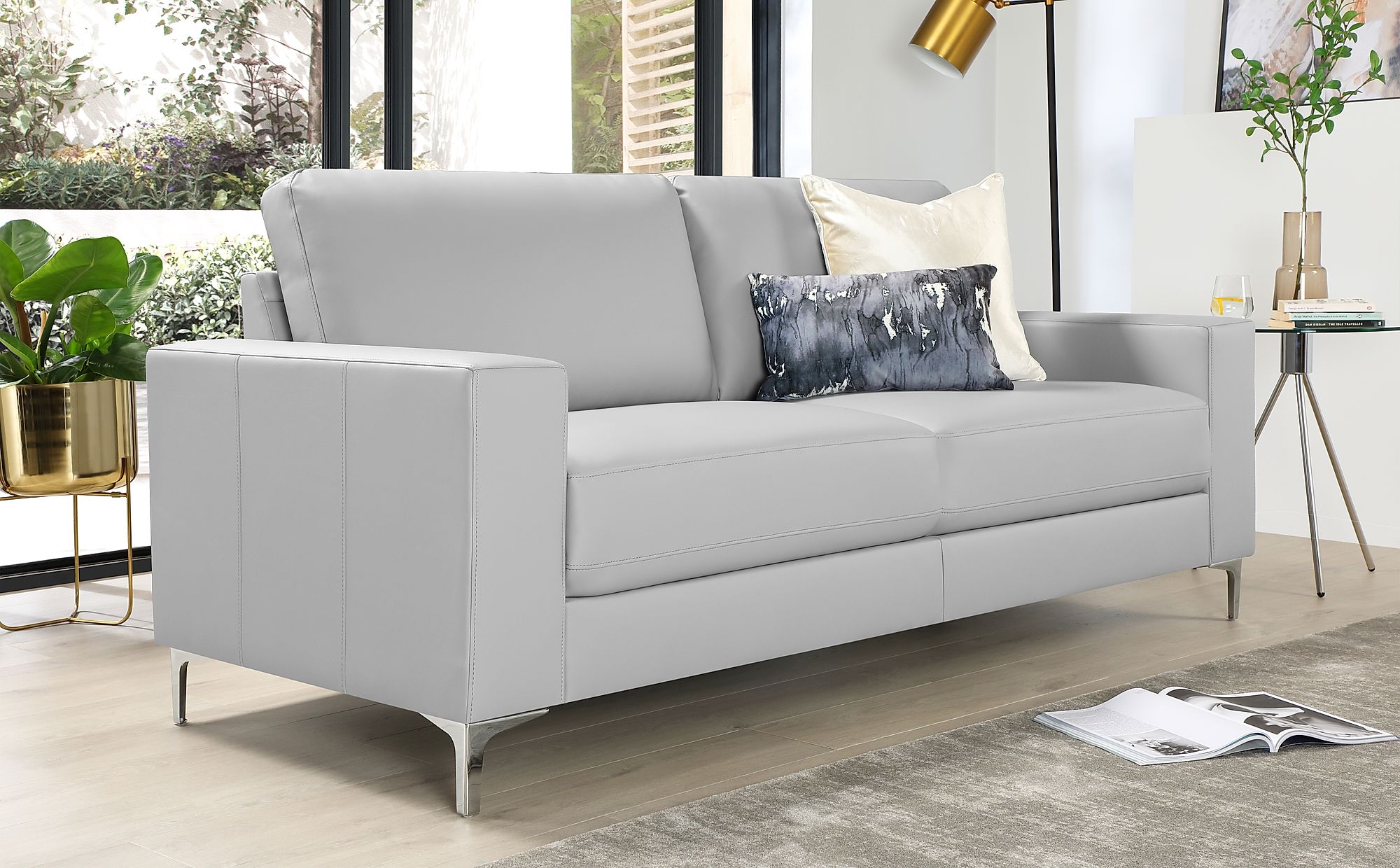 3 seater grey leather sofa