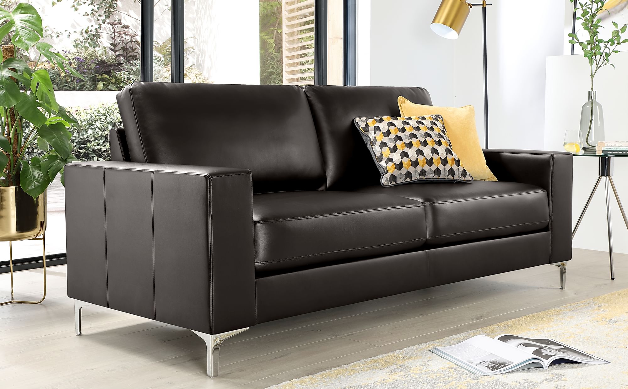 black leather sofa chrome legs