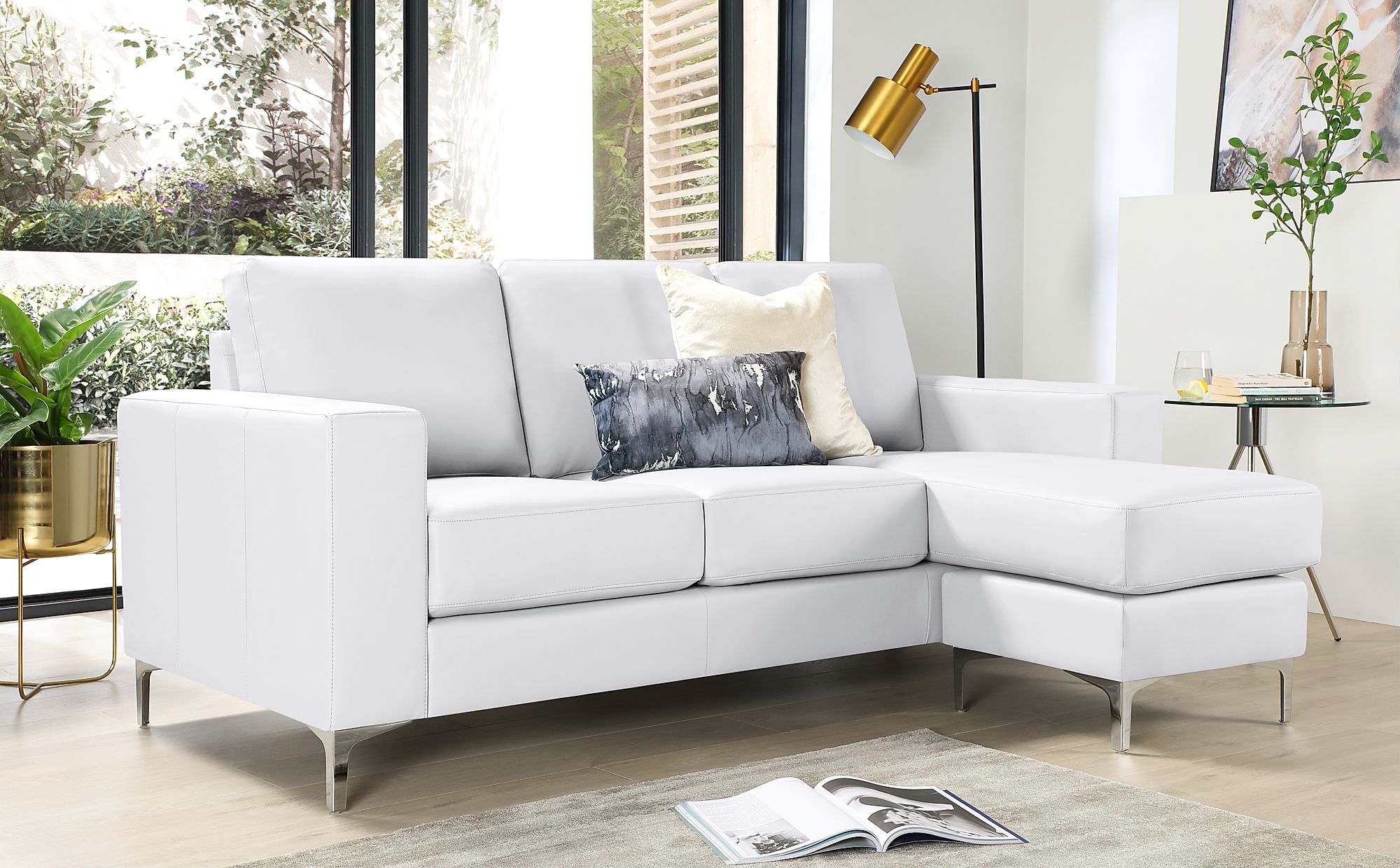 white leather l sofa