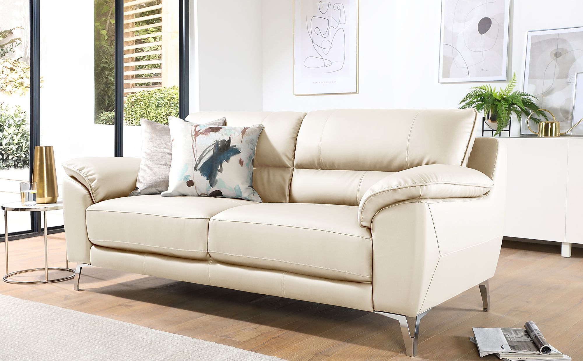 ivory leather sofa with grey end tables
