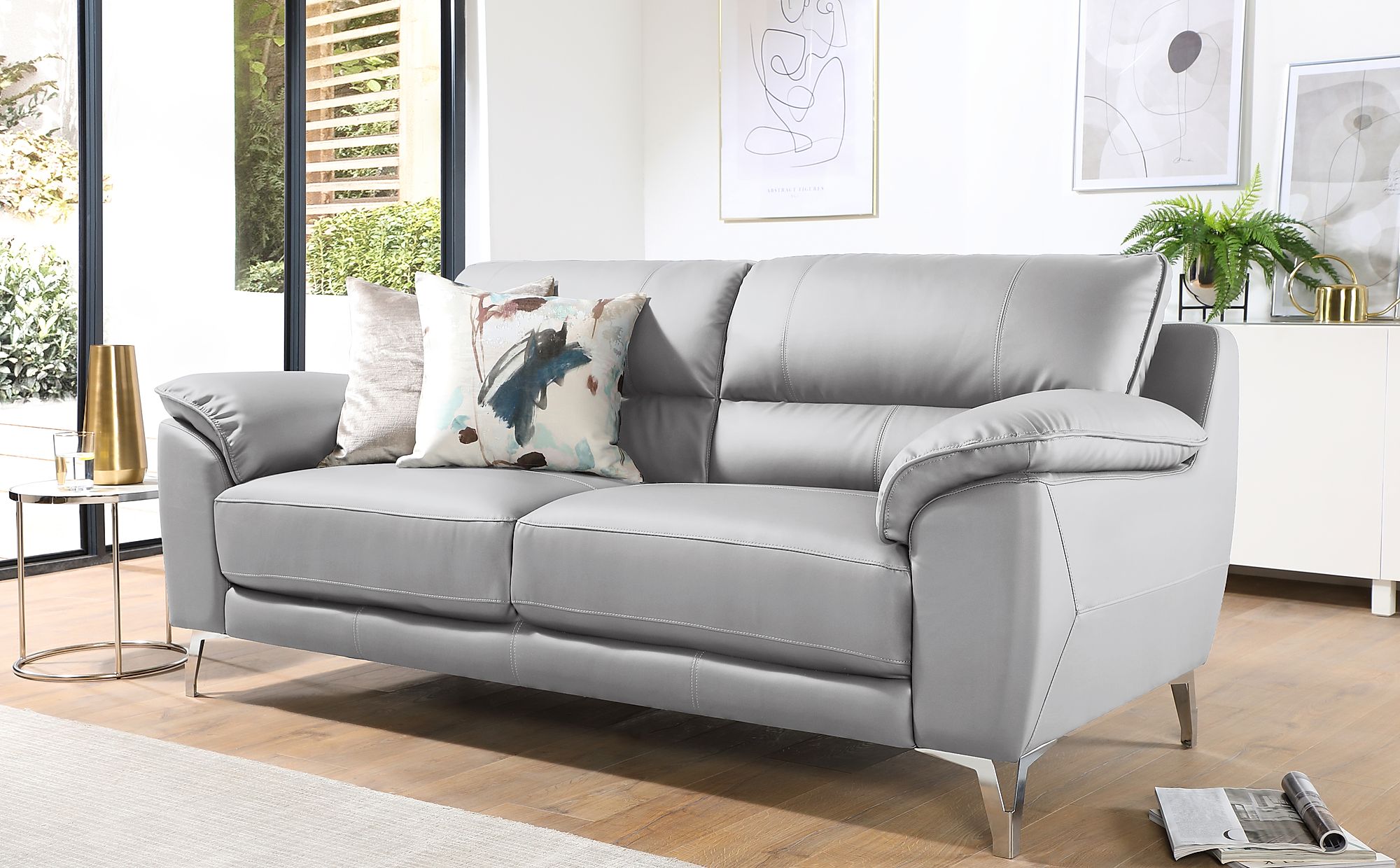 white and gray sofa couch with leather