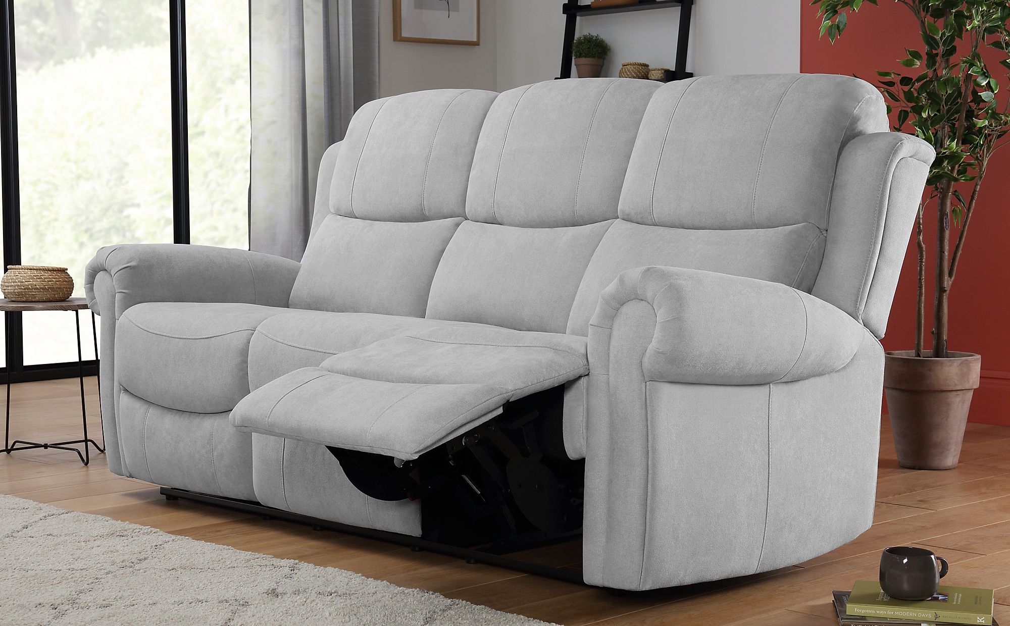 Hadlow Dove Grey Plush Fabric 3 Seater Recliner  Sofa  