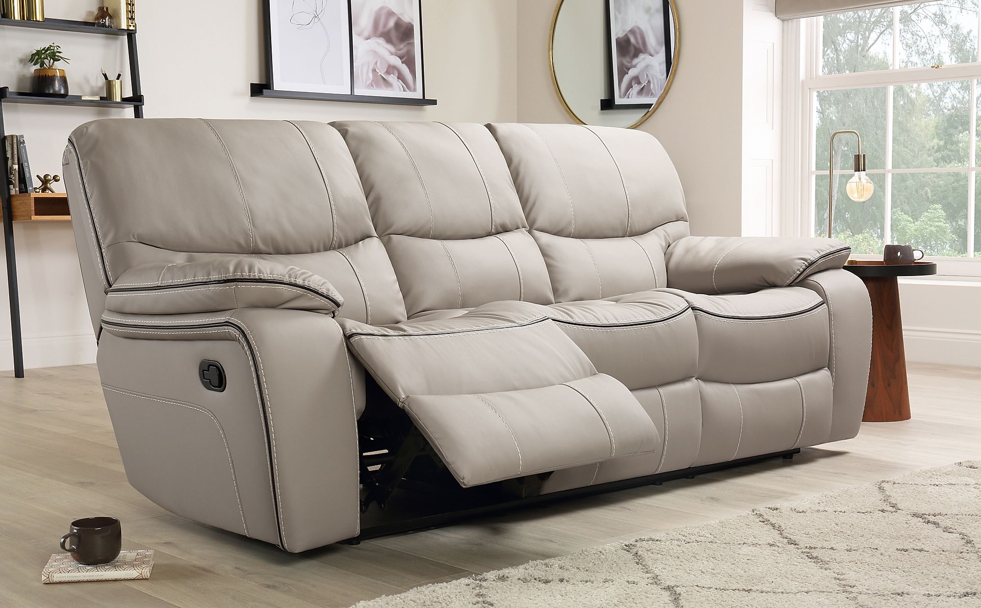 Beaumont Taupe Leather 3 Seater Recliner Sofa Furniture