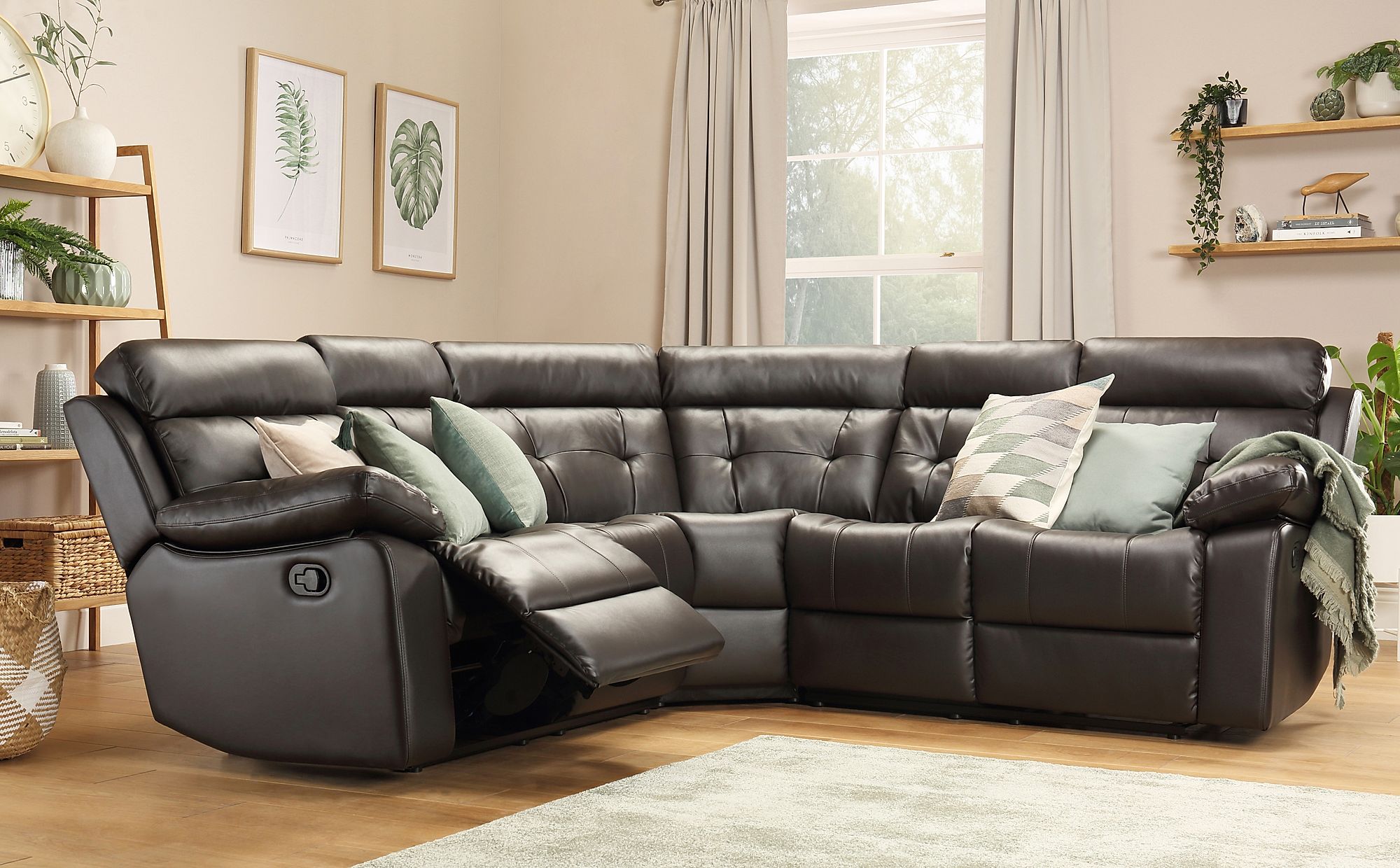 leather brown corner sofa with recliner