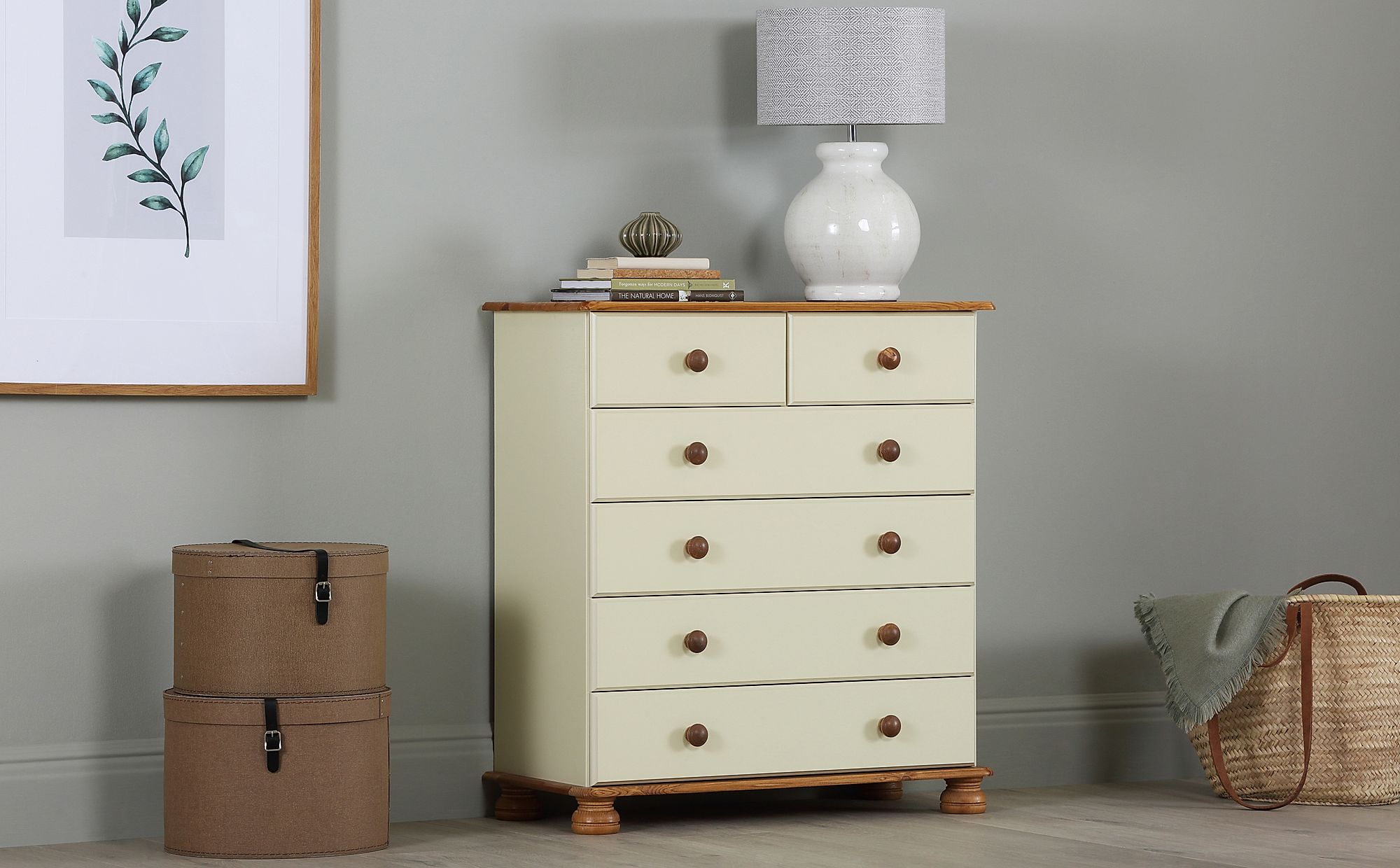 Steens Richmond Cream And Pine 6 Drawer Tall Narrow Chest Of Drawers