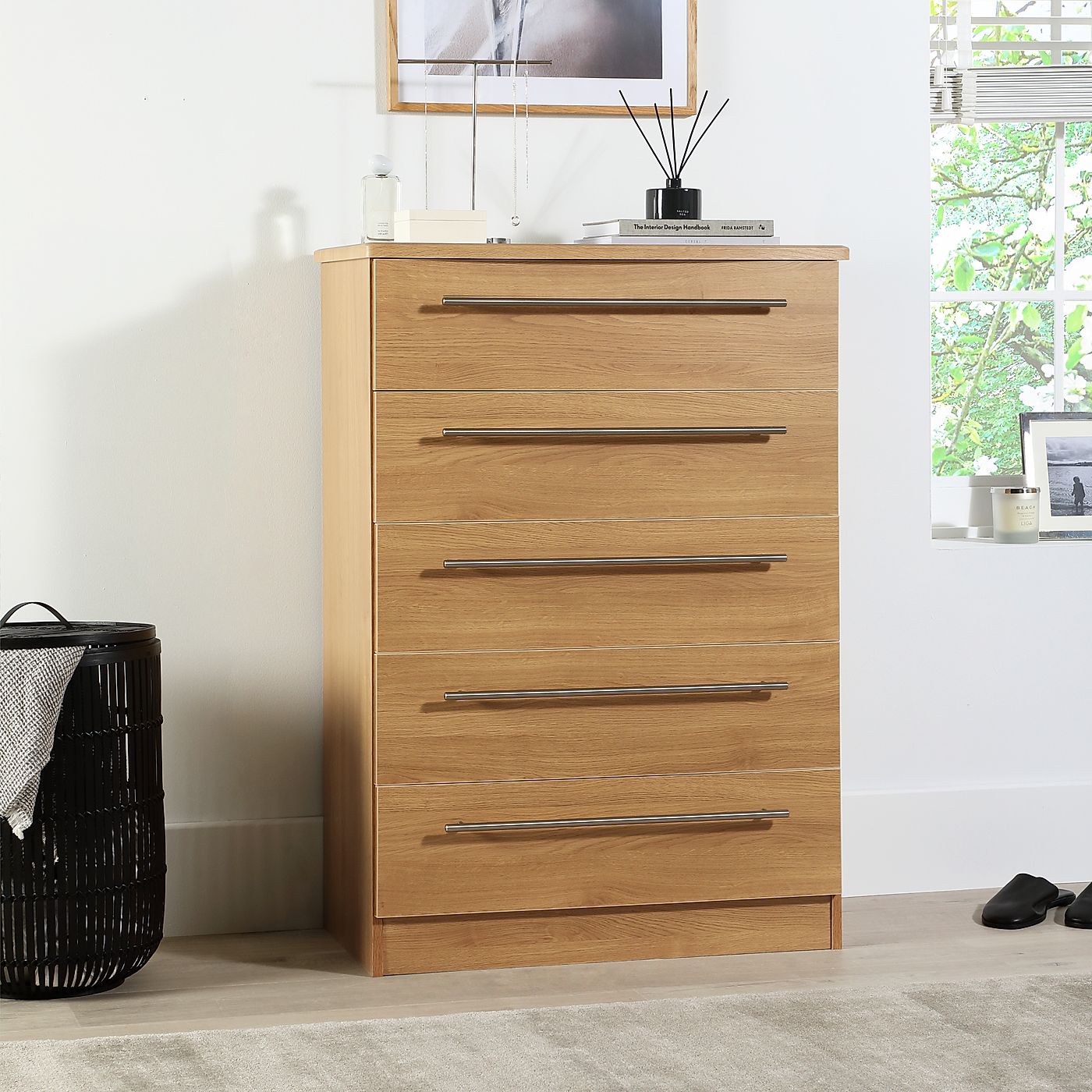 Sherwood Modern Oak 5 Drawer Chest Of Drawers Furniture Choice