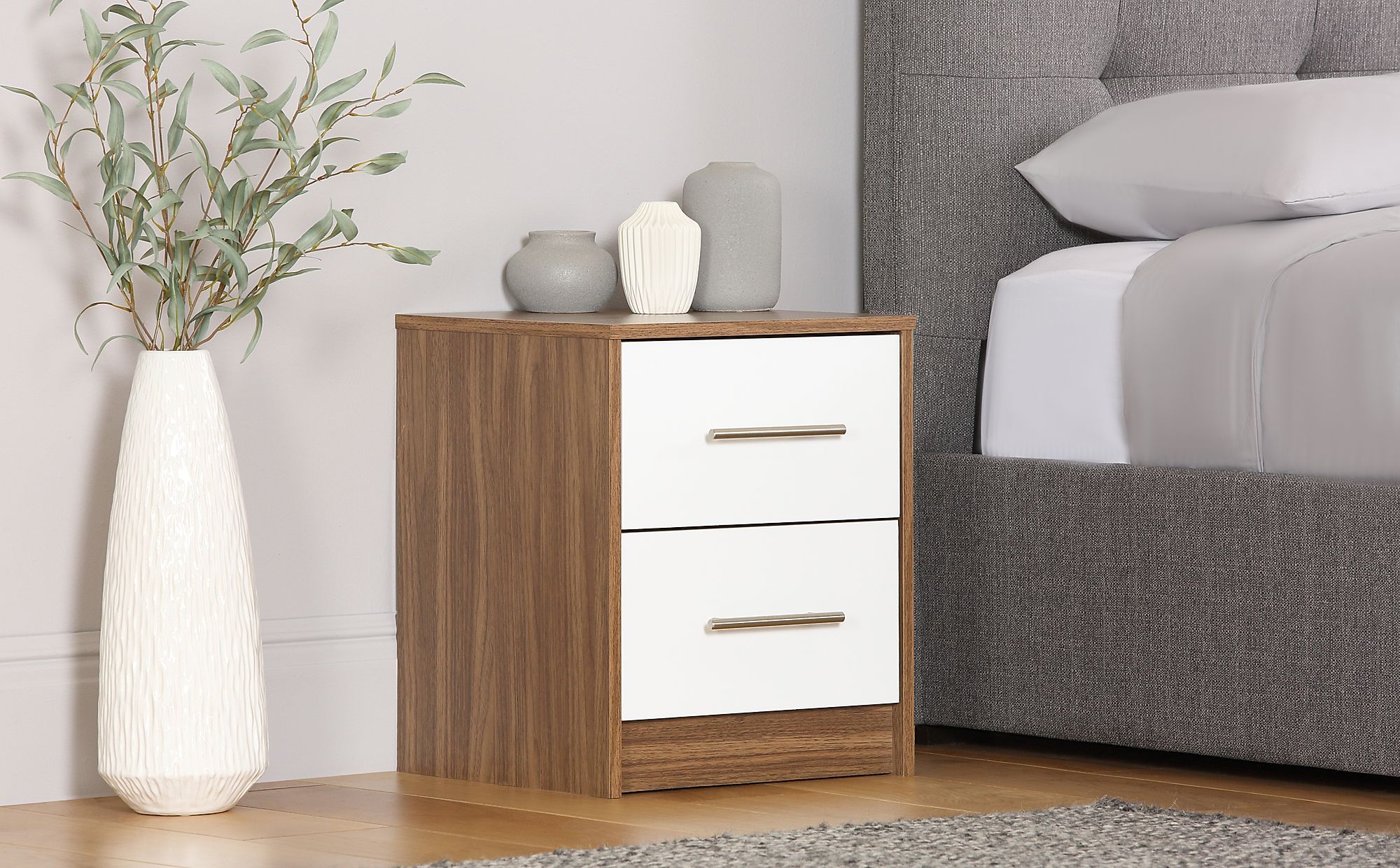 Bloomsbury Walnut and White High Gloss 2 Drawer Bedside ...
