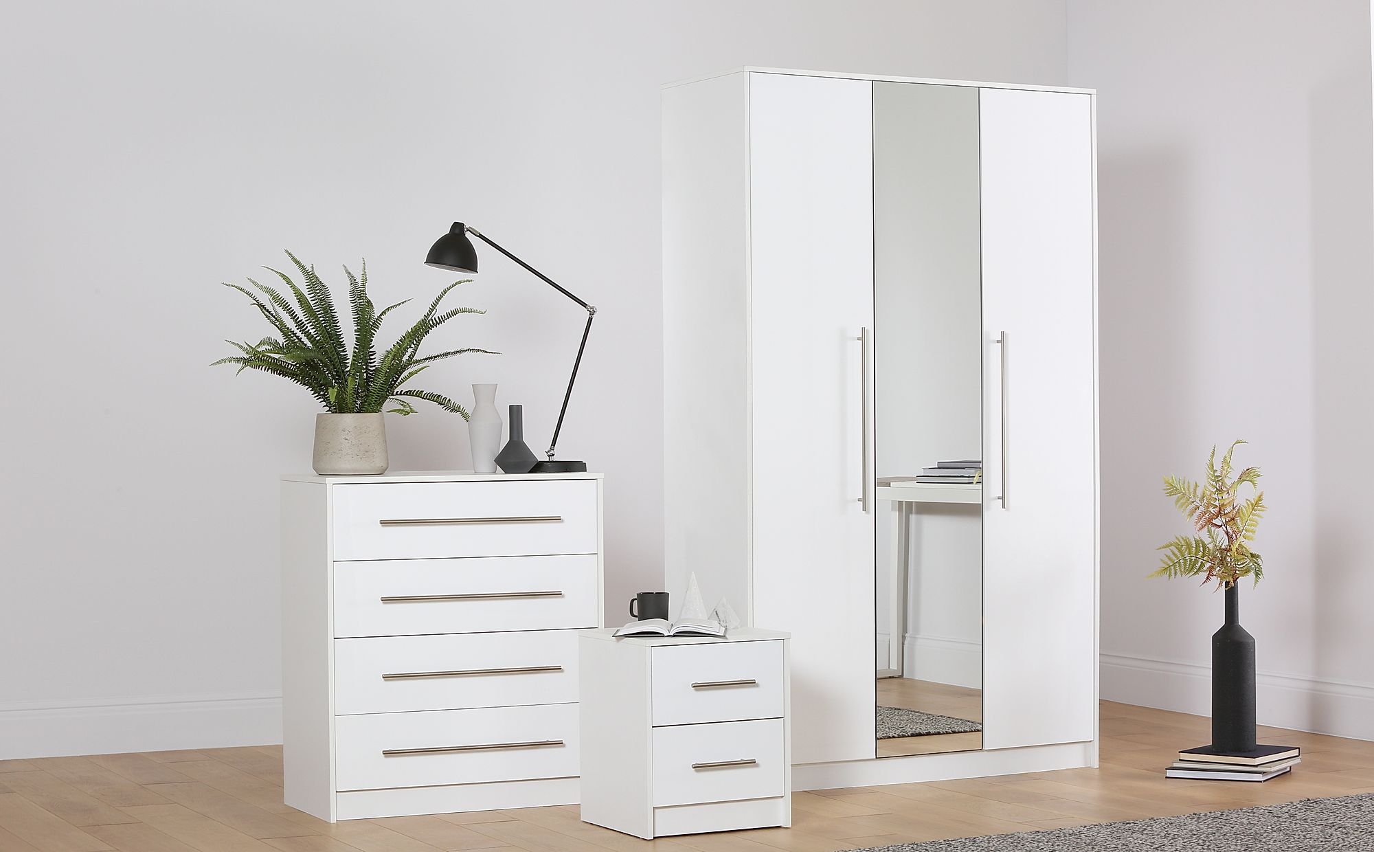 Bloomsbury White White High Gloss 3 Piece 3 Door Wardrobe Bedroom Furniture Set