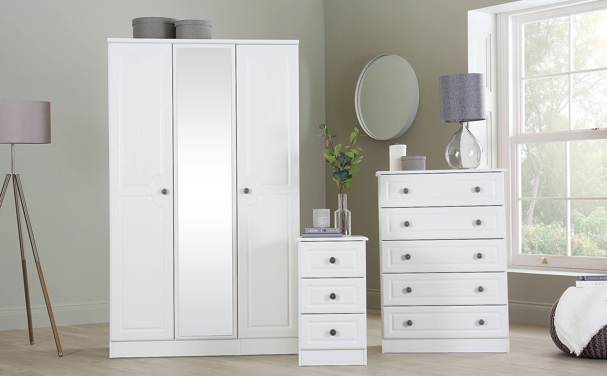 Pembroke White 3 Piece 3 Door Wardrobe Bedroom Furniture Set