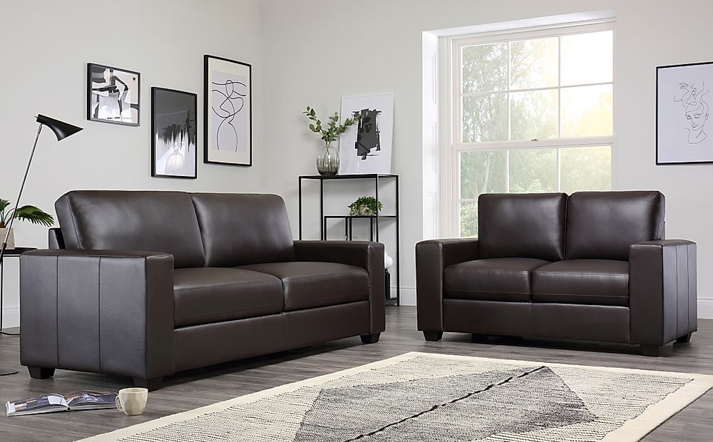 Mission Brown Leather 3 2 Seater Sofa, Leather Brown Sofa Set