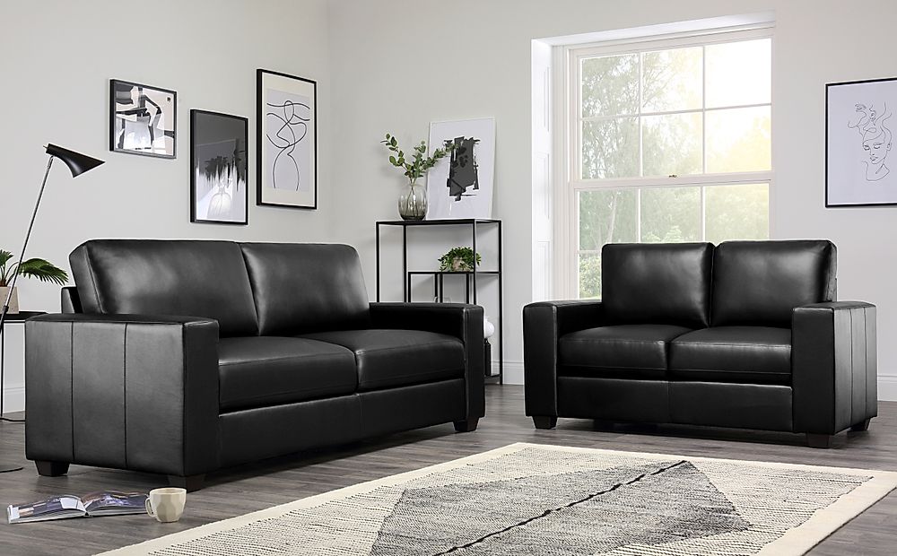 Mission Black Leather 3 2 Seater Sofa, Black Leather Sofa In Living Room