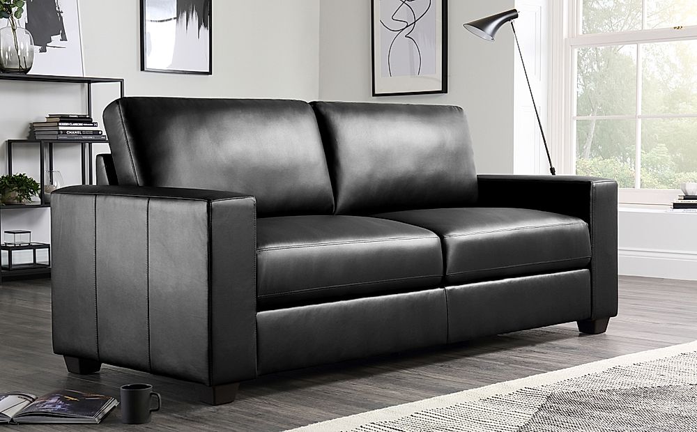 Mission Black Leather 3 2 Seater Sofa, Leather Sofas Fast Delivery