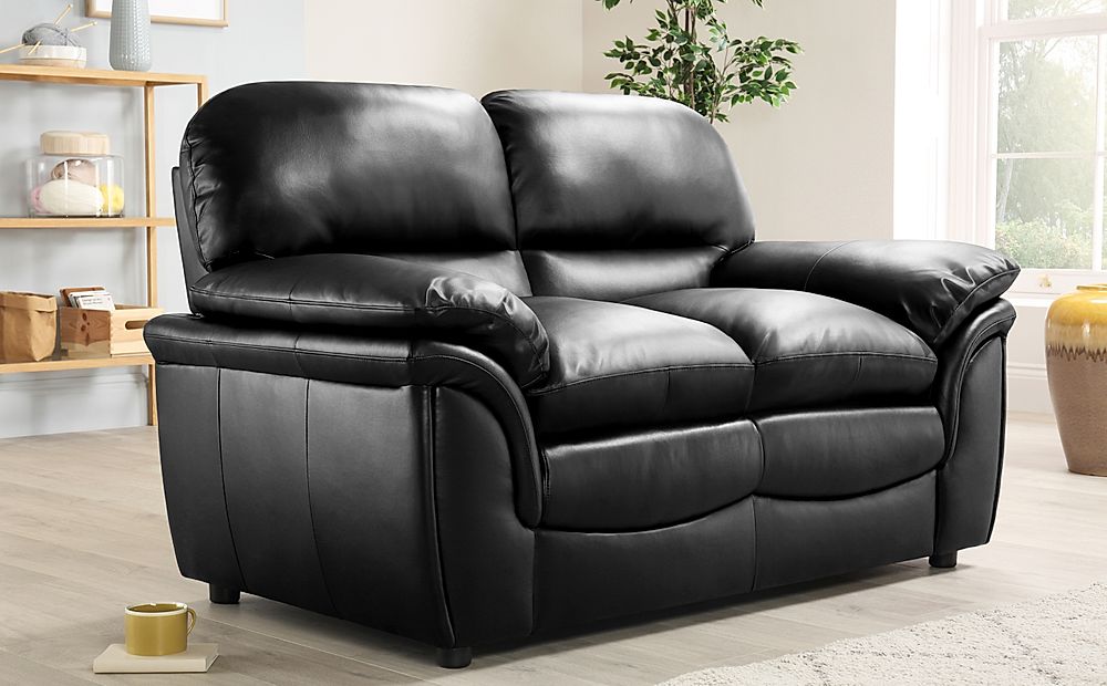 black leather two seater sofa bed