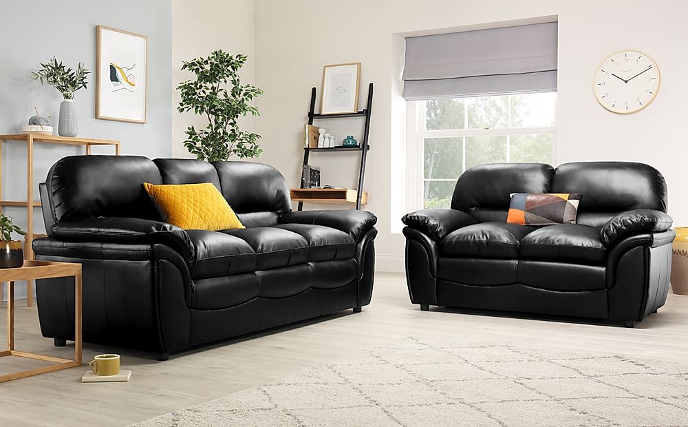 Rochester Black  Leather 3 2 Seater Sofa  Set  Furniture 