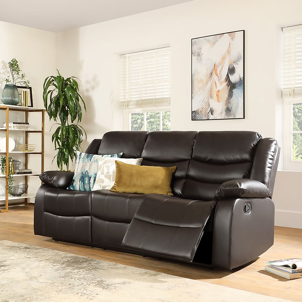Sorrento 3 Seater Recliner Sofa, Brown Classic Faux Leather