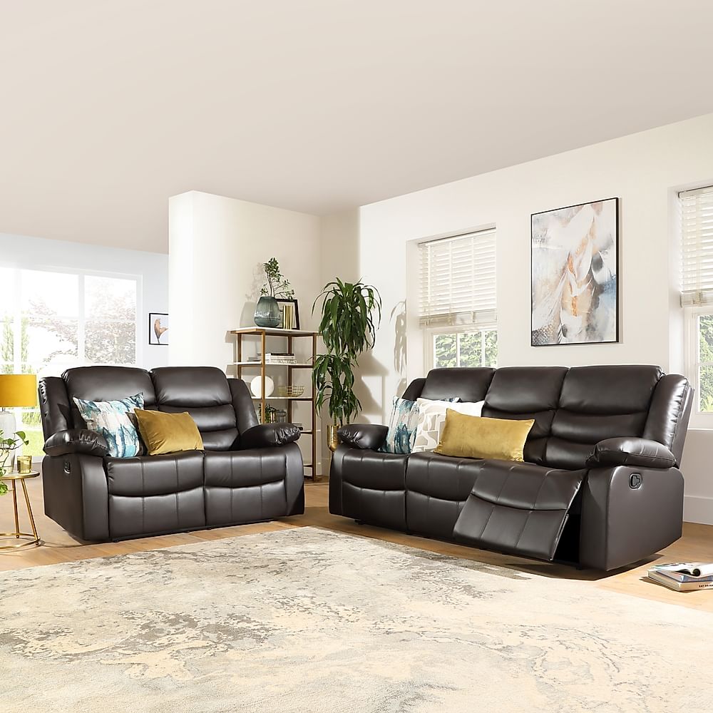 Sorrento 3+2 Seater Recliner Sofa Set, Brown Classic Faux Leather