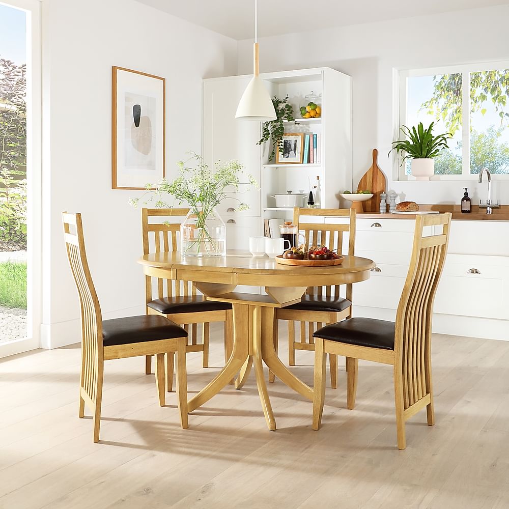 Hudson Round Extending Dining Table & 4 Bali Chairs, Natural Oak ...