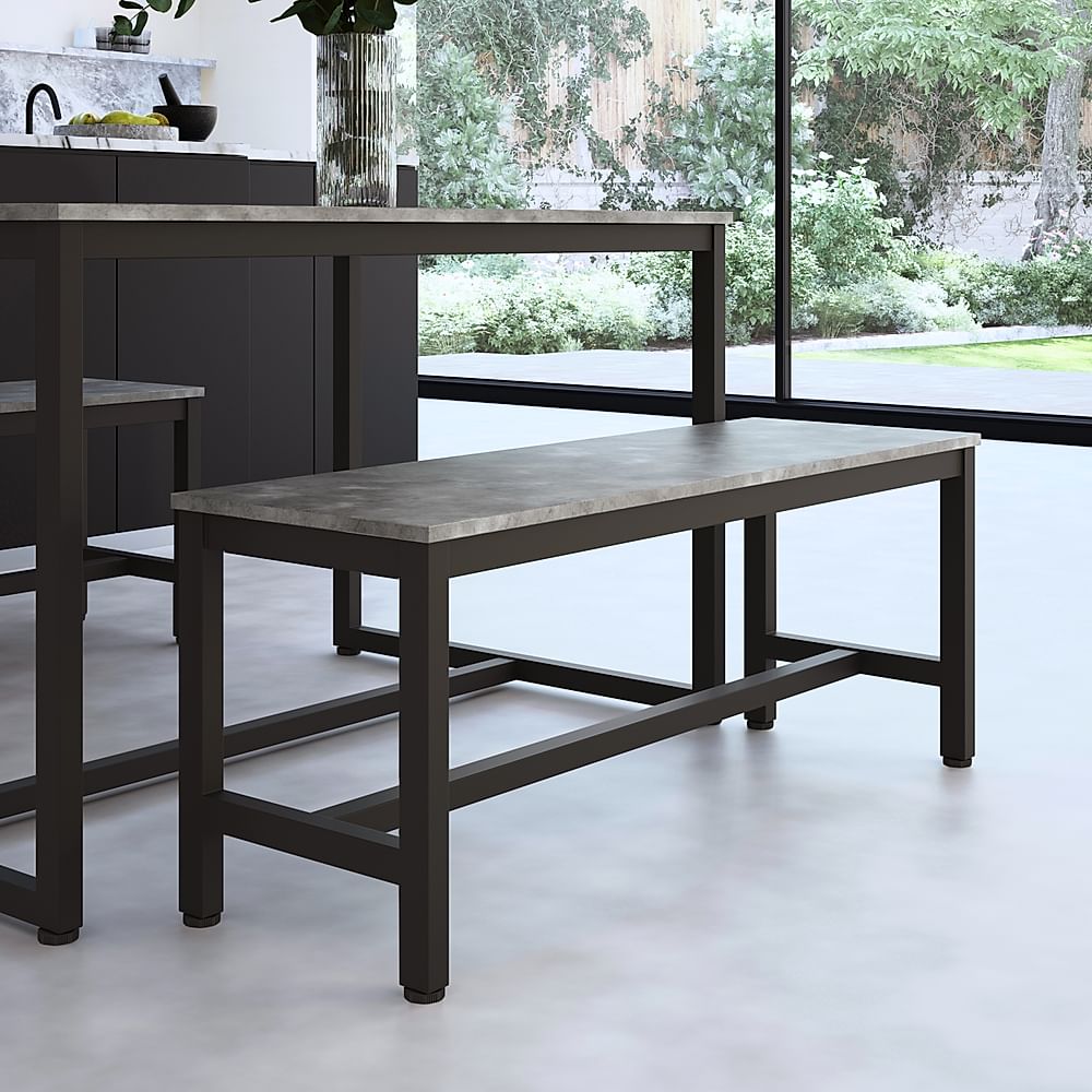 Avenue Dining Bench, Grey Concrete Effect & Black Steel