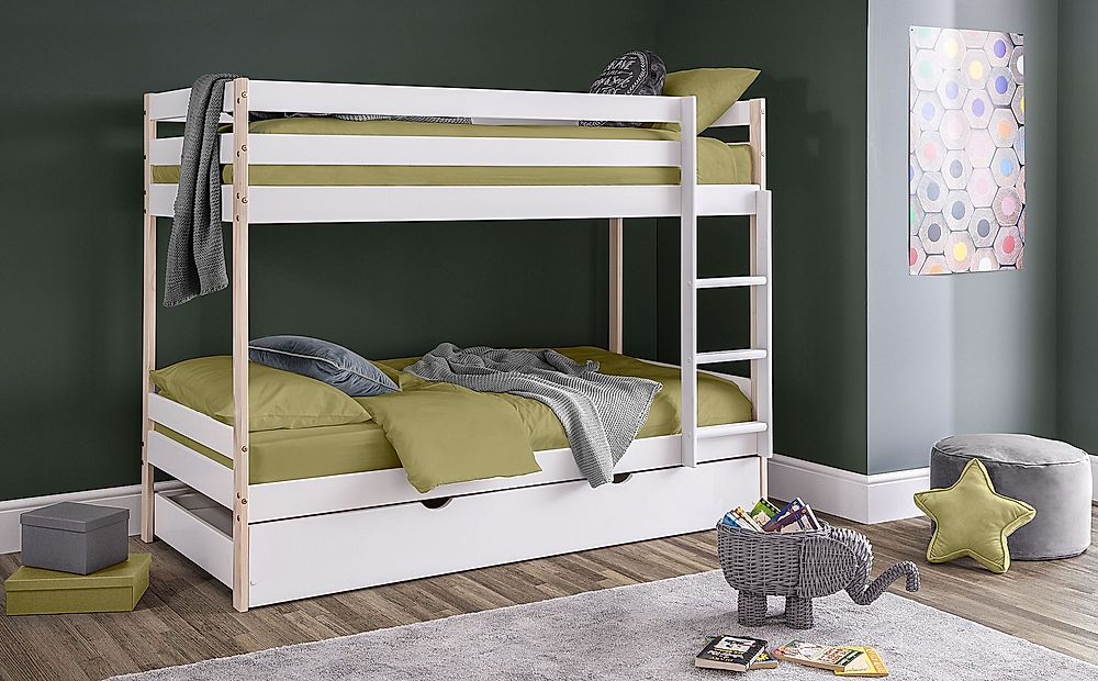 Fern White Pine Bunk Bed With Trundle, Single Bunk Bed With Trundle