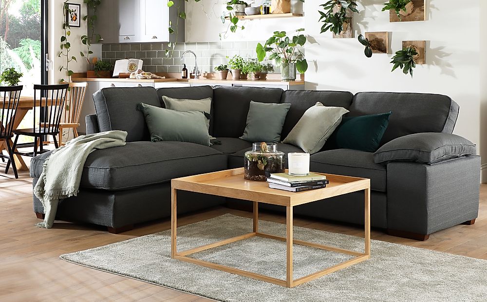 Cassie Charcoal Fabric L Shape Corner, Charcoal Living Room Sofa