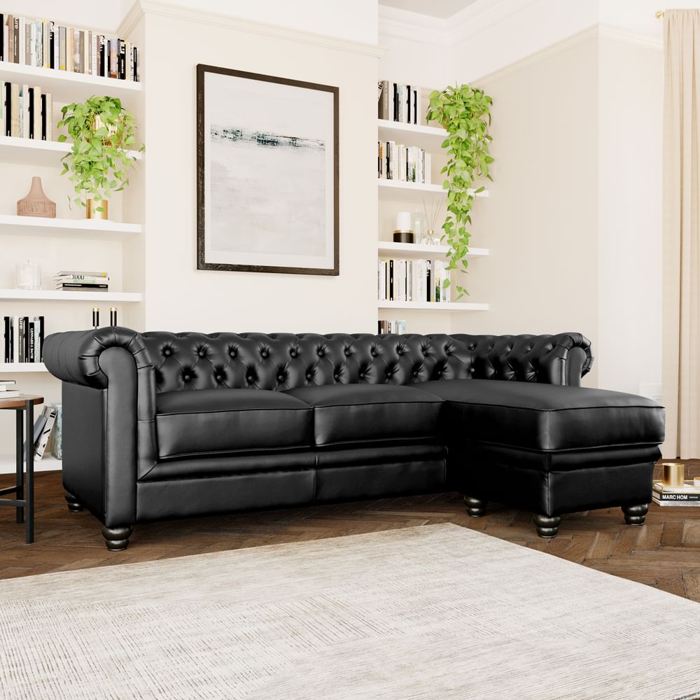 Hampton Black Leather L Shape Chesterfield Corner Sofa | Furniture And  Choice