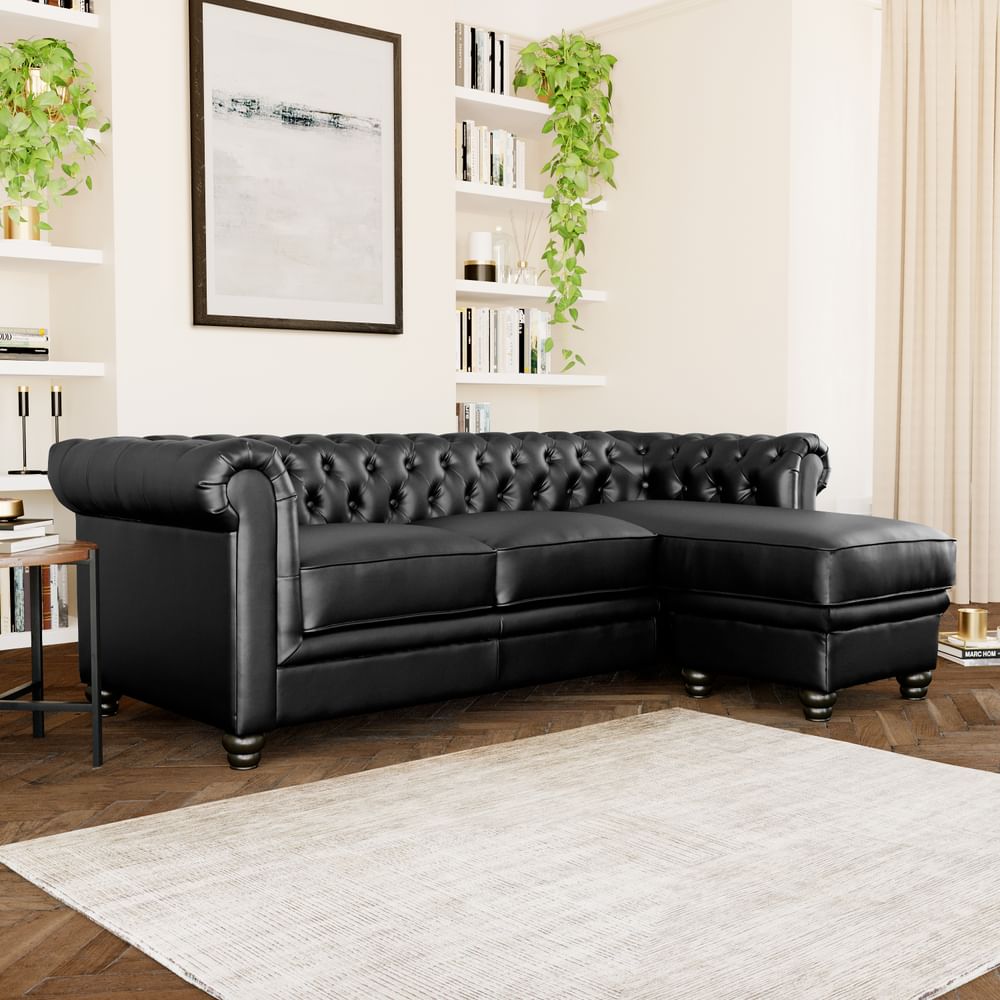 Hampton Black Leather L Shape Chesterfield Corner Sofa | Furniture And  Choice