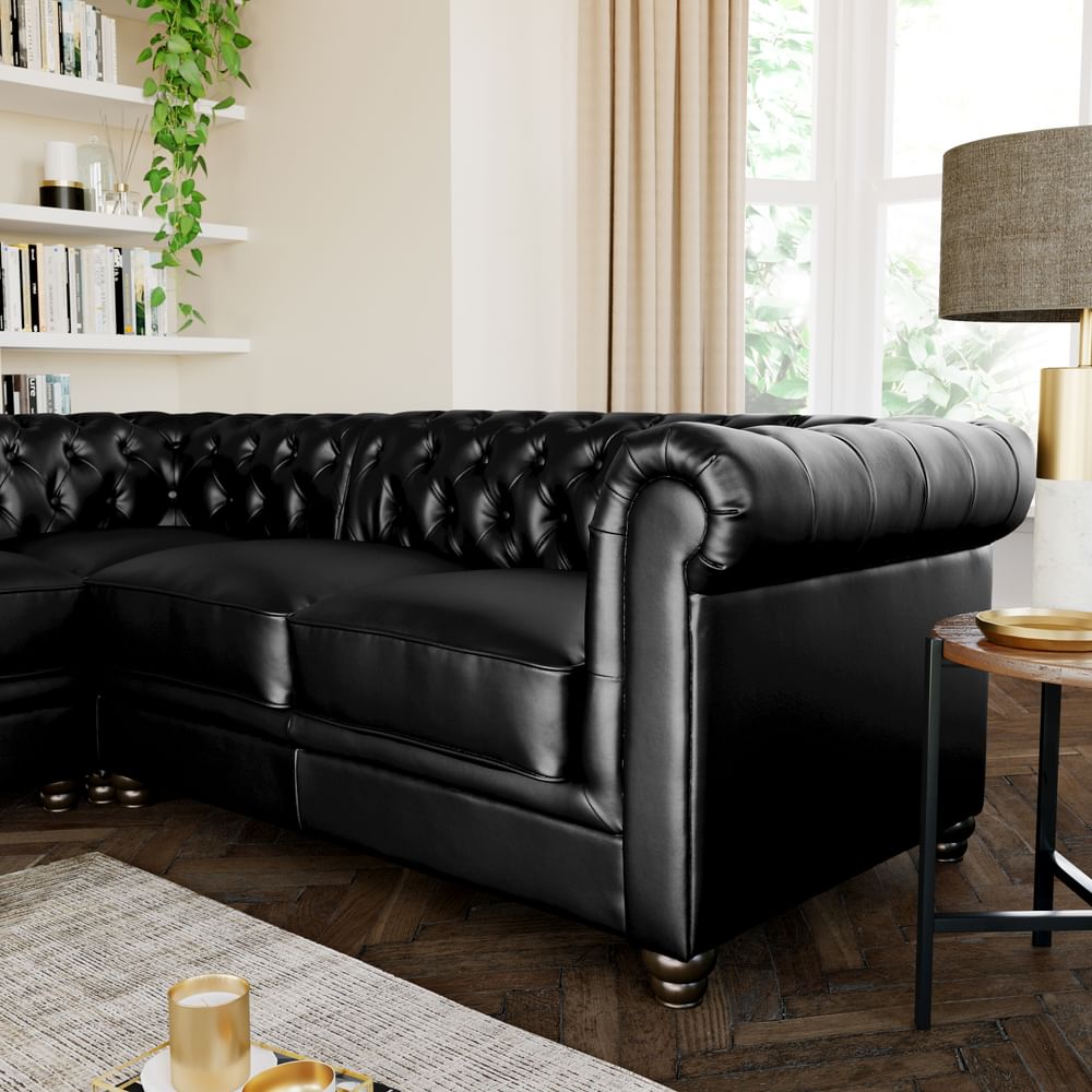 Hampton Black Leather Chesterfield Corner Sofa | Furniture And Choice