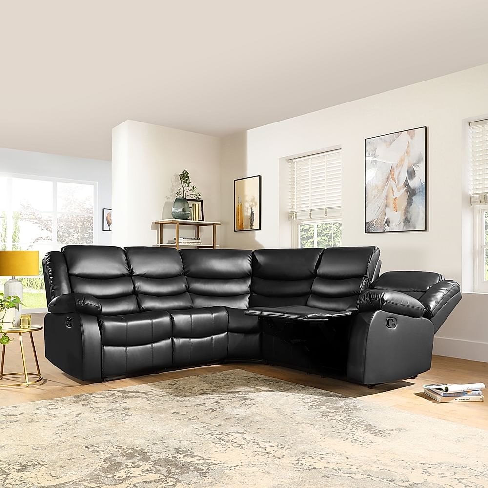 Soro Black Leather Recliner Corner, Leather L Shaped Sofa With Recliner