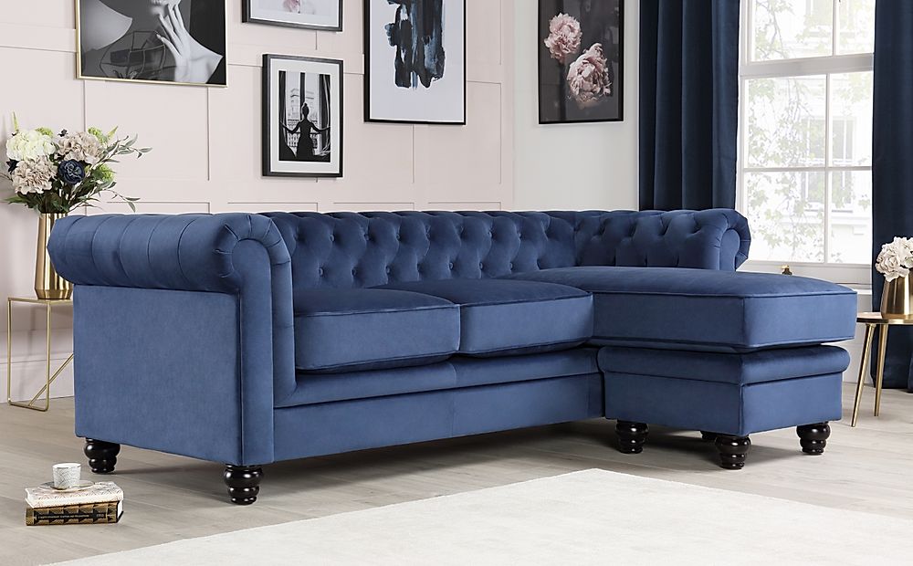 Hampton Blue Velvet L Shape, Blue Velvet Corner Sofa Bed