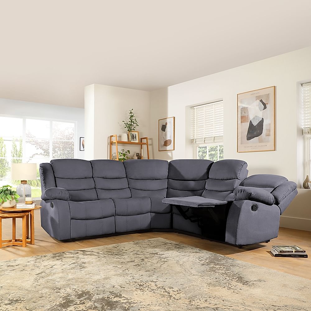 Soro Slate Grey Plush Fabric, Small Corner Sectional Sofa With Recliner