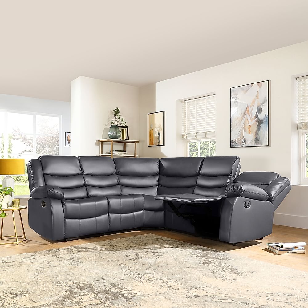 Soro Grey Leather Recliner Corner, Modern Leather Corner Recliner Sofa