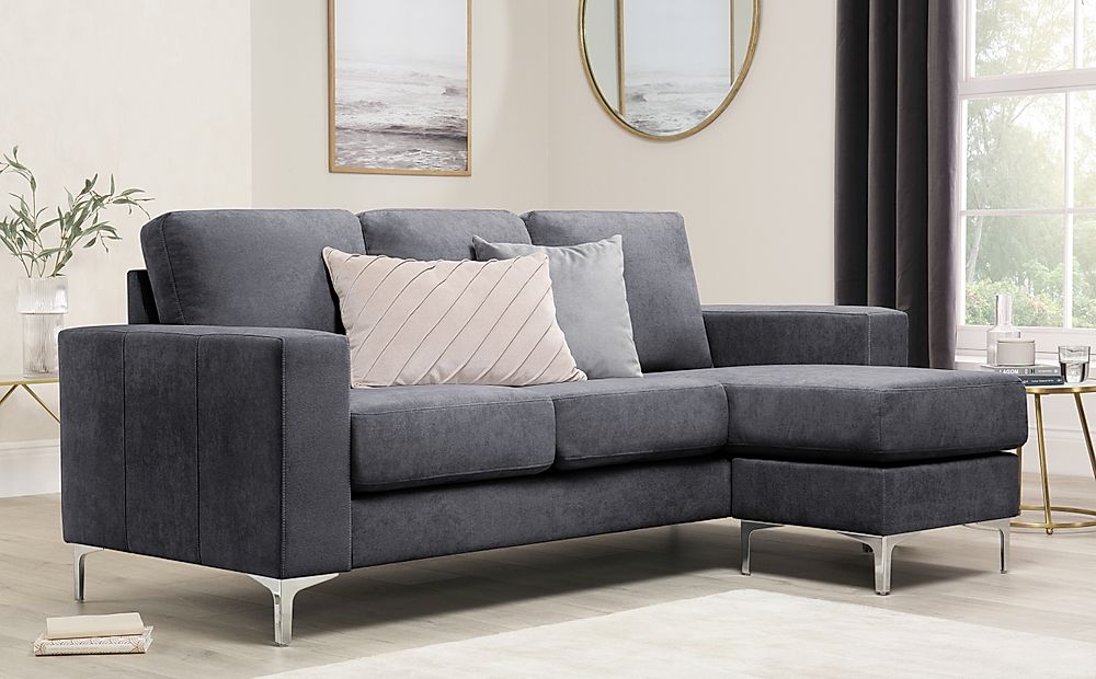 Baltimore Slate Grey Plush Fabric L Shape Corner Sofa | Furniture And Choice