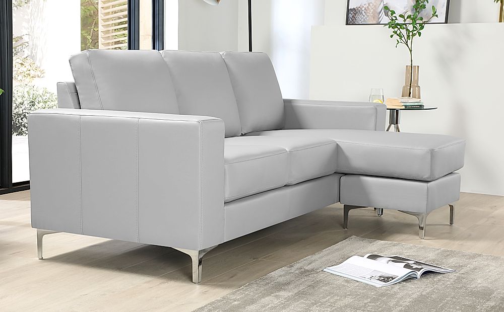 Baltimore Light Grey Leather L Shape, Small Grey Leather Corner Sofa