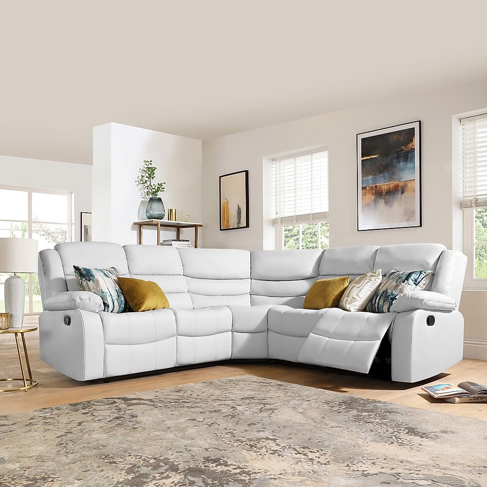 Sorrento Recliner Corner Sofa, Light Grey Classic Faux Leather