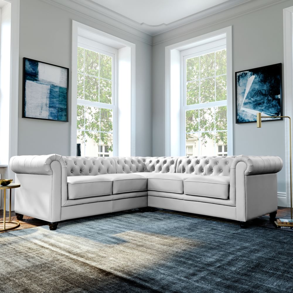 Hampton Light Grey Leather Chesterfield, Pale Blue Leather Sofa