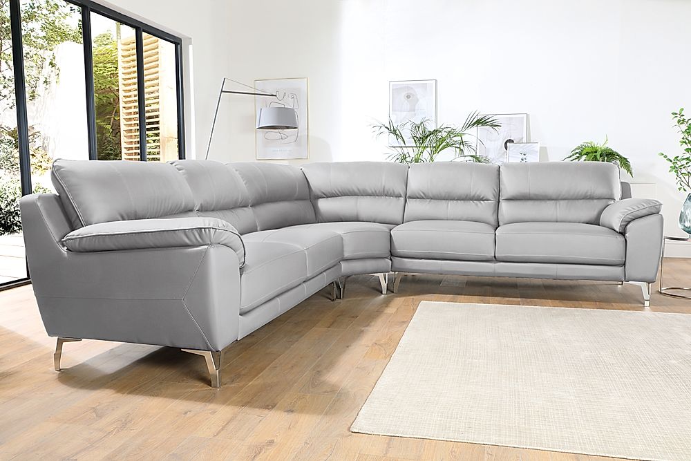 Madrid Light Grey Leather Corner Sofa, Light Grey Leather Sectional