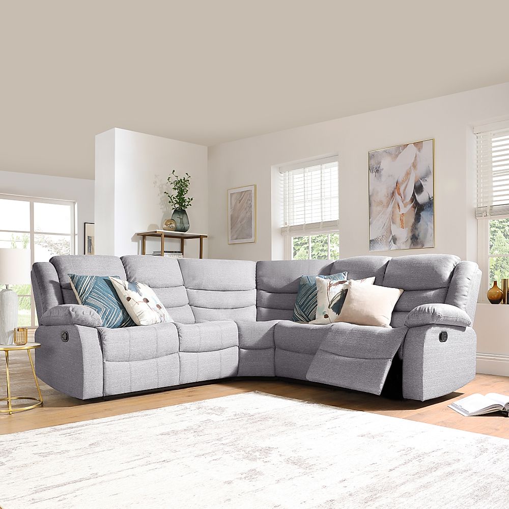 Sorrento Recliner Corner Sofa, Light Grey Classic Linen-Weave Fabric
